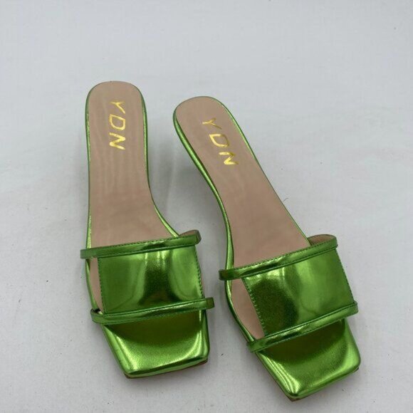 YDN Lime Green Square Open Toe Kitten Heels Slide Sandals Cutout Mule Dress Shoe - Picture 4 of 8